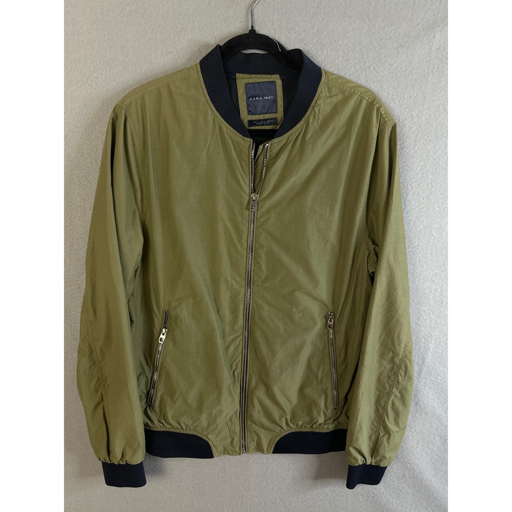 Zara Man Olive Green Lightweight Bomber Jacket Full Zip Mens Size Medium M